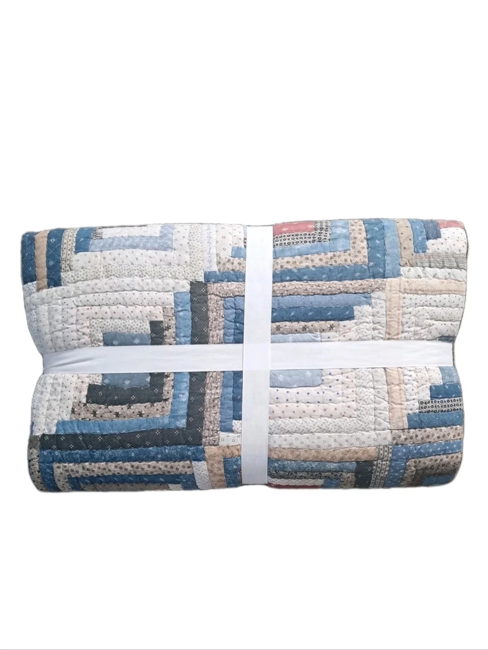 Pottery Barn Lasson Handcrafted Applique Quilt King/Cal King Blue Patchwork New